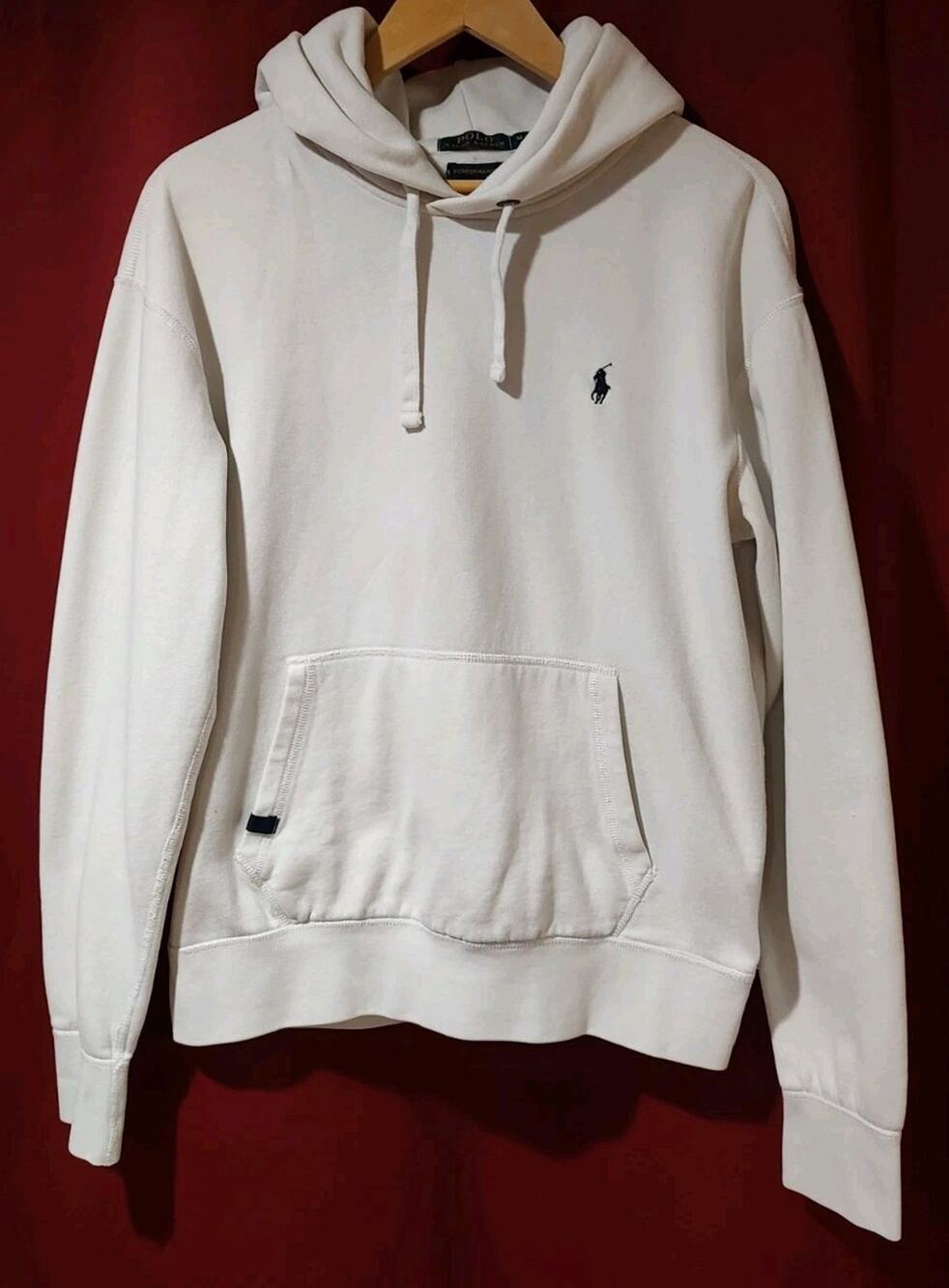 Men's Polo Ralph Lauren White Performance Fleece Pullover Hoodie - Medium